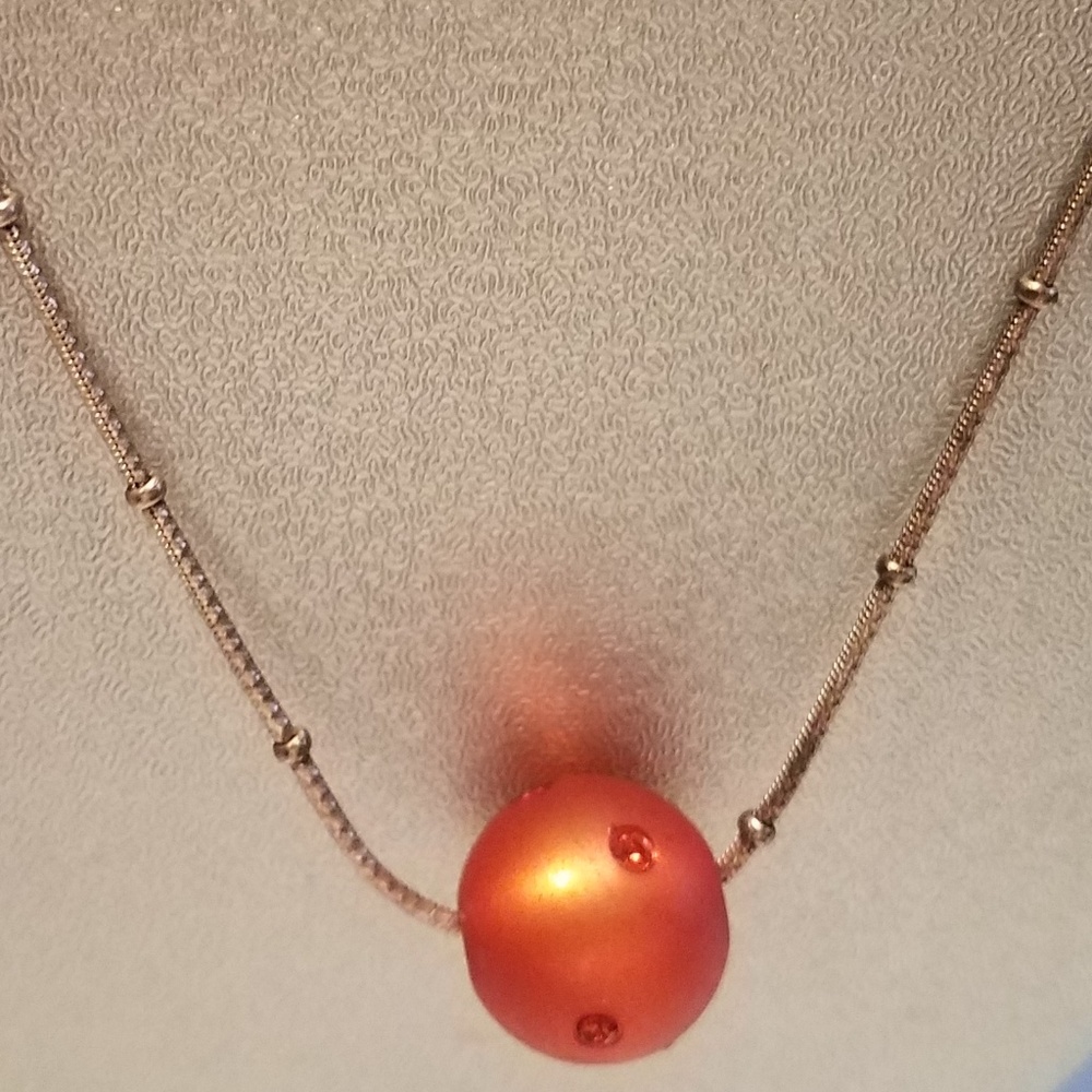 .925 Silver & Rust Orange and Crystal Ball Pendant